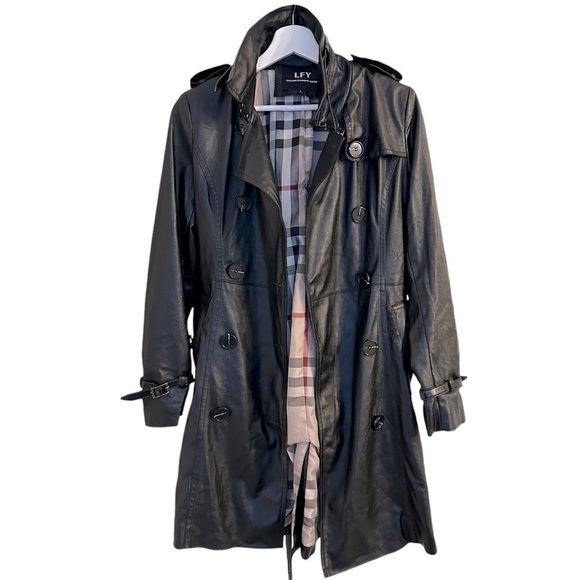 Women Faux Leather Trench Coat with Belt - Picture 2 of 13